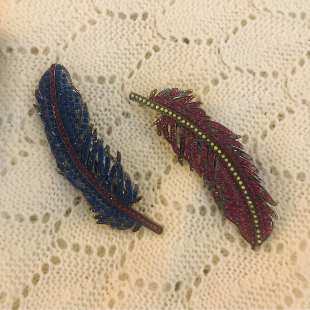 2 NEW UO embellished feather barrettes